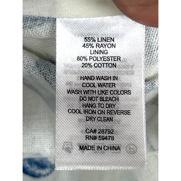 Joie Women’s S White Blue Fruit Print Linen Blend Long Sleeve Crop Top NEW - Picture 5 of 6